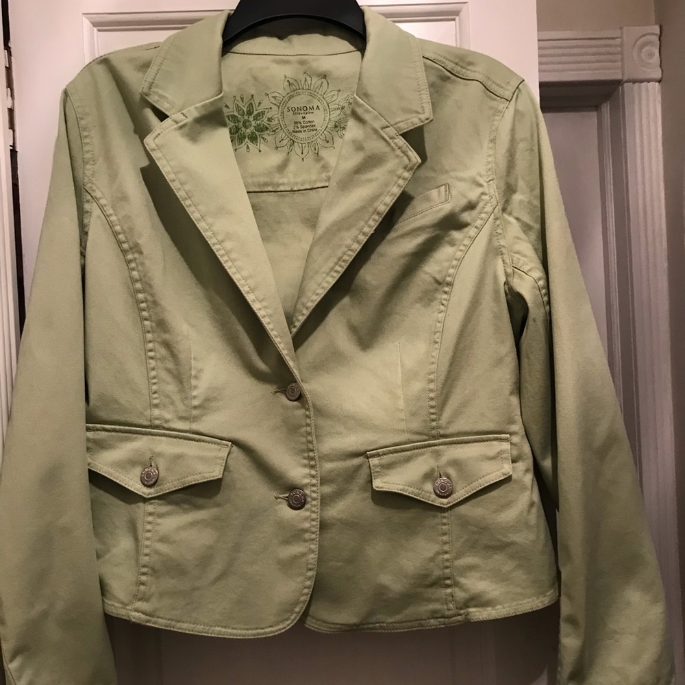 Womens M Sonoma Light Green Stretch Green Jean Jacket.